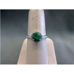 Sterling Silver Emerald & Diamond Ring
