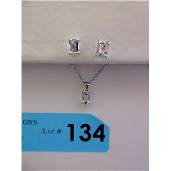 New 2 Piece Sterling Silver Aquamarine Set