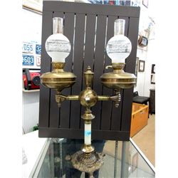 Antique Brass Double Oil Banquet Lamp ca1900