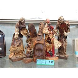 1 Wood & 4 Paper Art Statuettes
