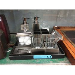 Silver Tone Bathroom Vanity Accessories with Tray