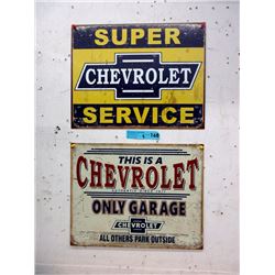 Pair of New Tin Chevy Signs with Vintage Image