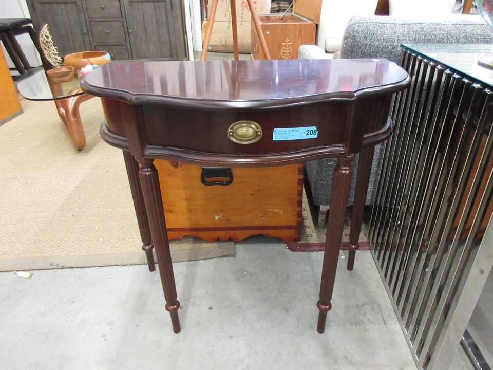 Wood Half Moon Table With Drawer