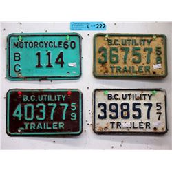 4 BC License Plates from the 50's & 60s