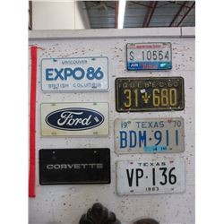 7 Assorted License Plates & Car Emblems