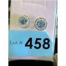 New 1 Carat Blue Topaz Sterling Silver Earrings