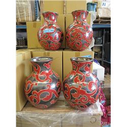 4 New Oversize Red & Metallic Glazed Vases