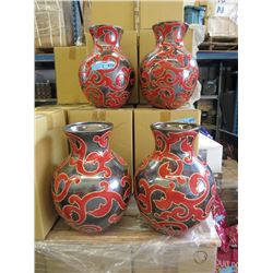 4 New Oversize Red & Metallic Glazed Vases