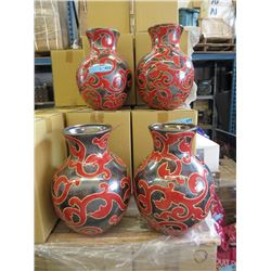 4 New Oversize Red & Metallic Glazed Vases