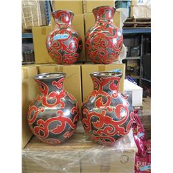 4 New Oversize Red & Metallic Glazed Vases