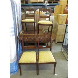 4 Vintage Carved Back Chairs & Wood Table w/ Leaf