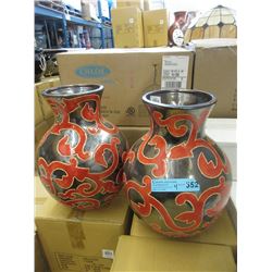 4 New Oversize Red & Metallic Glazed Vases