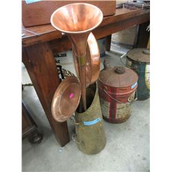 Brass Floor Vase, Copper Bed Warmer & Horn