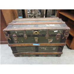 Vintage Wood & Metal Bound Shipping Trunk