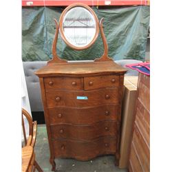 Vintage Oak Mirror Dresser with Serpentine Front