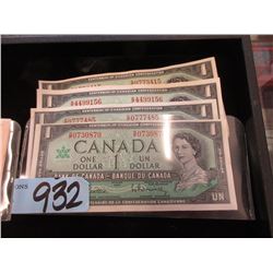 Four 1967 Canadian Centennial $1 Bills - GP Issue