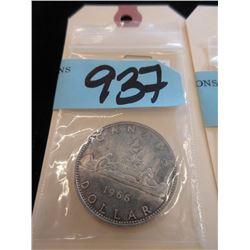 1966 Canadian Silver Dollar Coin - .800 Silver