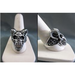 Heavy Stainless Steel Skull with Horns Biker Ring