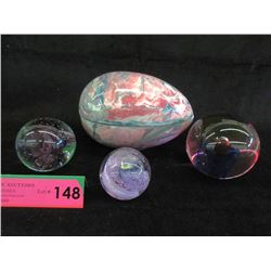 Ceramic Egg Shape Dish & 3 Art Glass Paperweights