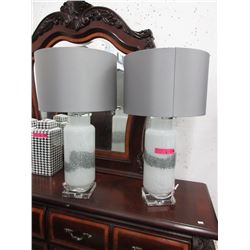 Pair of Glass Base 27  Table Lamps with Shades