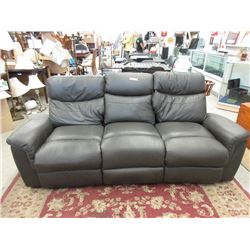 Double Manual Reclining Grey Leather Like Sofa