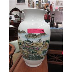 Large Porcelain Asian Vase with Crane Design