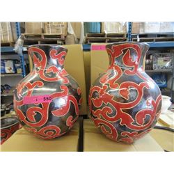 2 New Oversize Red & Metallic Glazed Vases