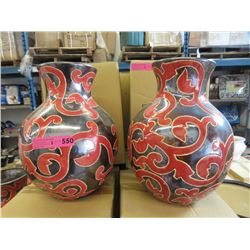 2 New Oversize Red & Metallic Glazed Vases
