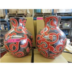 2 New Oversize Red & Metallic Glazed Vases