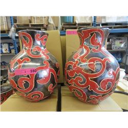 2 New Oversize Red & Metallic Glazed Vases