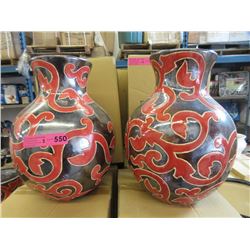 2 New Oversize Red & Metallic Glazed Vases