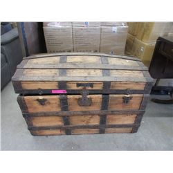 Vintage Metal Bound Wood Humpback Trunk