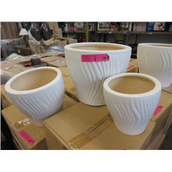 2 New 3 Piece White Ceramic Plant Pot Sets