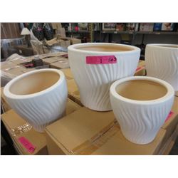 2 New 3 Piece White Ceramic Plant Pot Sets
