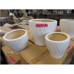 2 New 3 Piece White Ceramic Plant Pot Sets