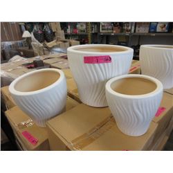 2 New 3 Piece White Ceramic Plant Pot Sets