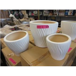 2 New 3 Piece White Ceramic Plant Pot Sets