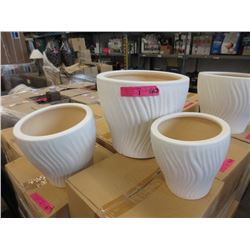 2 New 3 Piece White Ceramic Plant Pot Sets