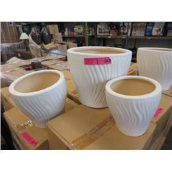 2 New 3 Piece White Ceramic Plant Pot Sets