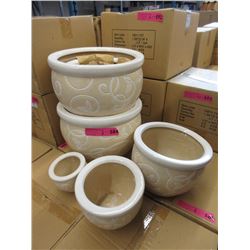 2 New 4 Piece Cream & White Plant Pot Sets