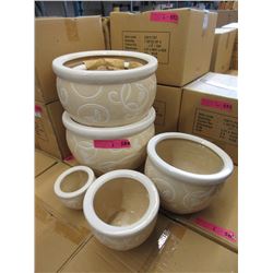 2 New 4 Piece Cream & White Plant Pot Sets