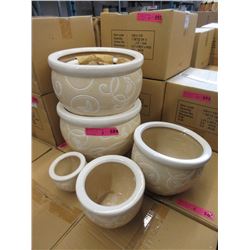 2 New 4 Piece Cream & White Plant Pot Sets