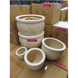 2 New 4 Piece Cream & White Plant Pot Sets