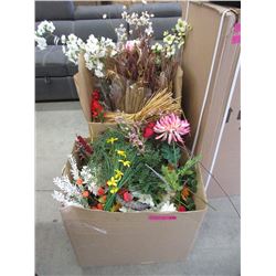 2 Boxes of Artificial Flowers & Centerpiece Decor
