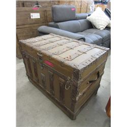 Vintage Wood & Metal Bound Storage Trunk