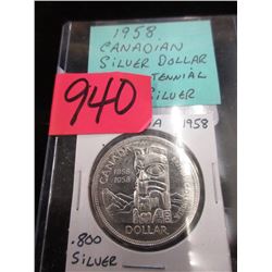 1958 Canadian Silver Dollar Coin - .800 Silver