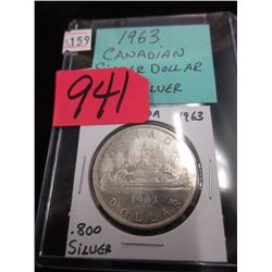 1963 Canadian Silver Dollar Coin - .800 Silver