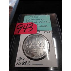 1965 Canadian Silver Dollar Coin - .800 Silver