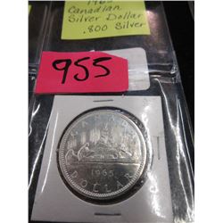 1965 Canadian Silver Dollar Coin - .800 Silver