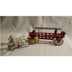 ANTIQUE CAST IRON HORSE AND FIRE WAGON